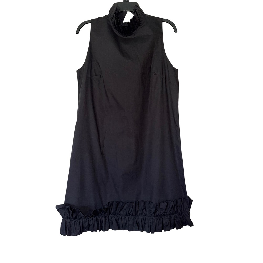 Elizabeth Wilson Black Ruffle Neck Sleeveless Shift Dress Mini Cotton Blend XL
